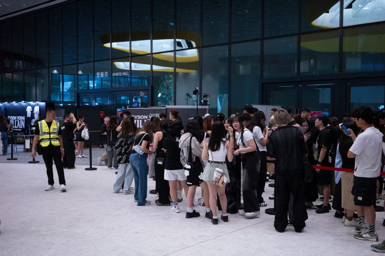 Fans queuing outside the concert photo booth.